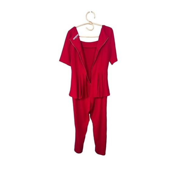 Red Peplum Waist Square Neck Jumpsuit‎ Gold Back Zipper by Danny & Nicole NEW - Picture 5 of 16